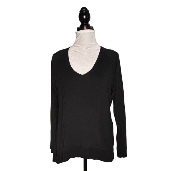 Victoria's Secret V-Neck French Terry Long Sleeve Top Black Size Large - Picture 1 of 9